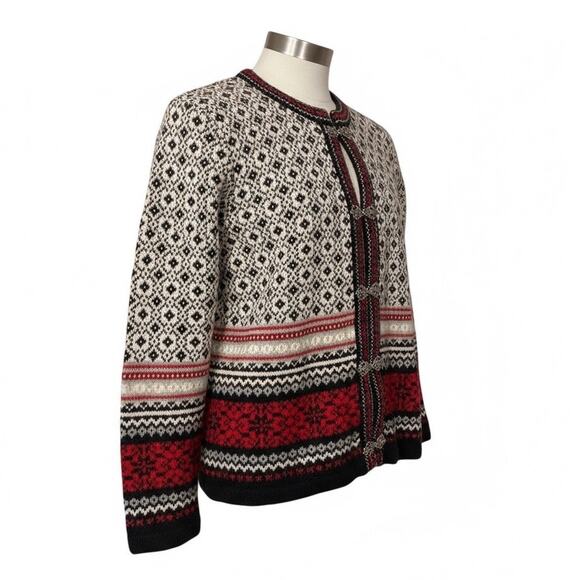 Vintage SKYR Norway Wool Cardigan Nordic Pewter Clasp Selbu snowflake medium - Picture 2 of 13